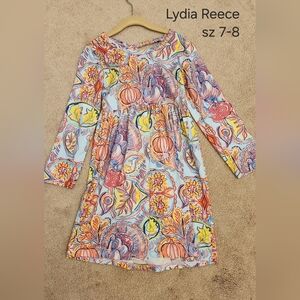 Girls' Light Blue Long-Sleeve Floral Pumpkin Dress - Size 7-8